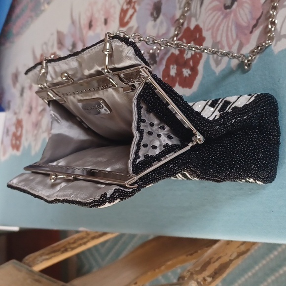 Inge Christopher Black and White Beaded Clutch Bag With Chain - Picture 5 of 5